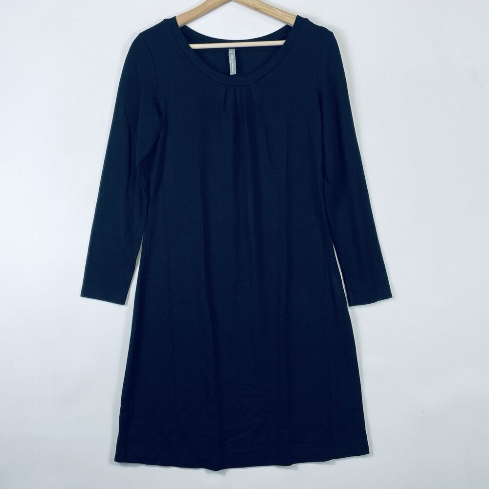Hanna Andersson Dress Women Small Black Long Sleeve‎ Pleated Scandi Classic Knit